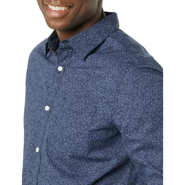 Amazon Essentials Mens LongSleeve Regularfit Stretch Poplin ShirtNavy Floral
