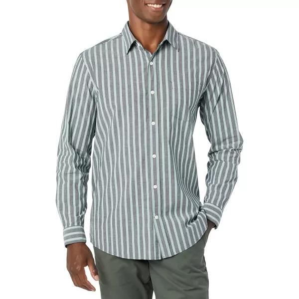 Amazon Essentials Mens LongSleeve Regularfit Stretch Poplin ShirtNavy Stripe