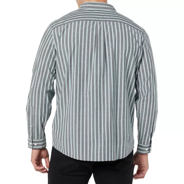 Amazon Essentials Mens LongSleeve Regularfit Stretch Poplin ShirtNavy Stripe