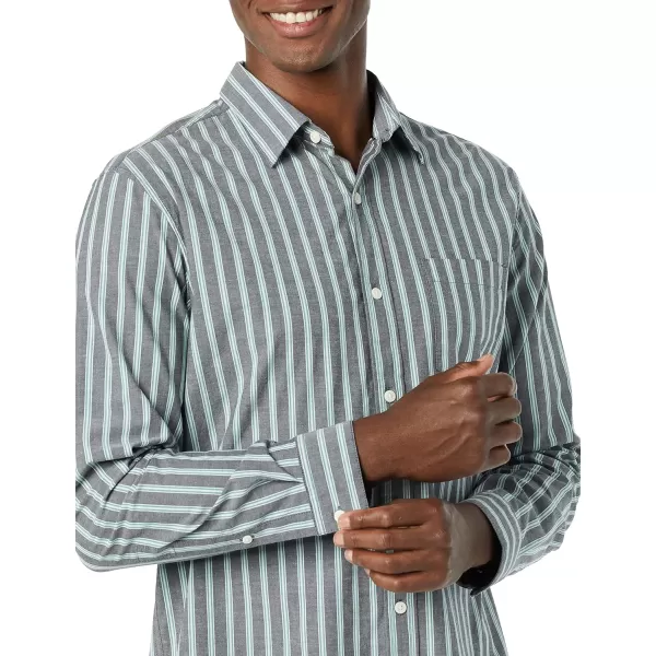 Amazon Essentials Mens LongSleeve Regularfit Stretch Poplin ShirtNavy Stripe