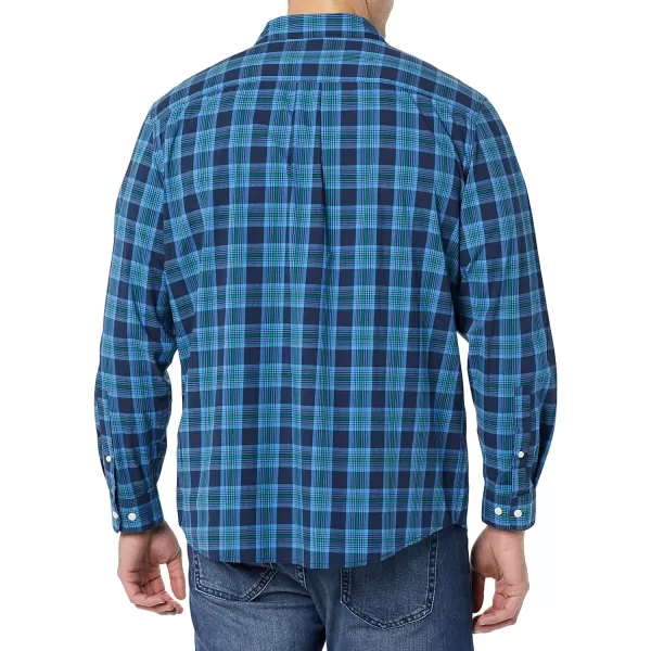 Amazon Essentials Mens LongSleeve Regularfit Stretch Poplin ShirtNavyIndigo Plaid