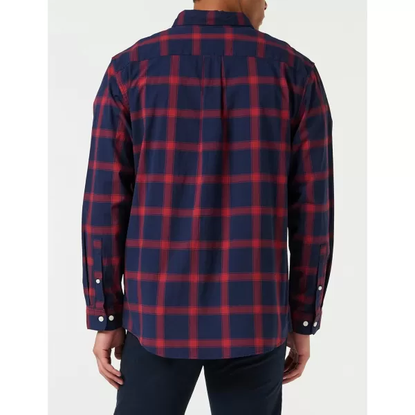 Amazon Essentials Mens LongSleeve Regularfit Stretch Poplin ShirtNavyRed Buffalo Plaid