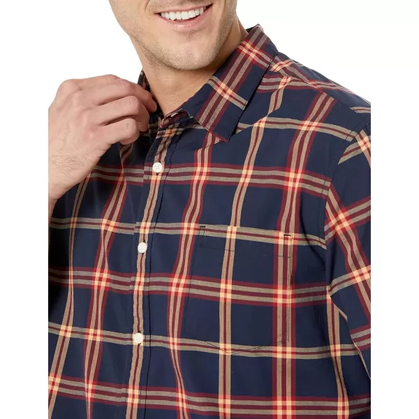 Amazon Essentials Mens LongSleeve Regularfit Stretch Poplin ShirtNavyRed Plaid