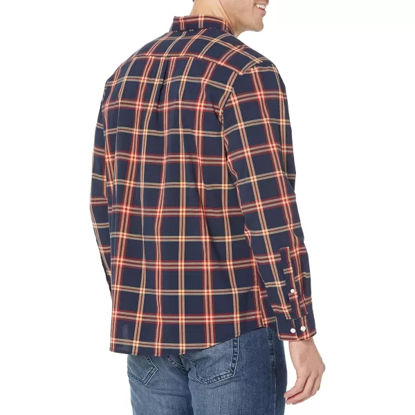 Amazon Essentials Mens LongSleeve Regularfit Stretch Poplin ShirtNavyRed Plaid