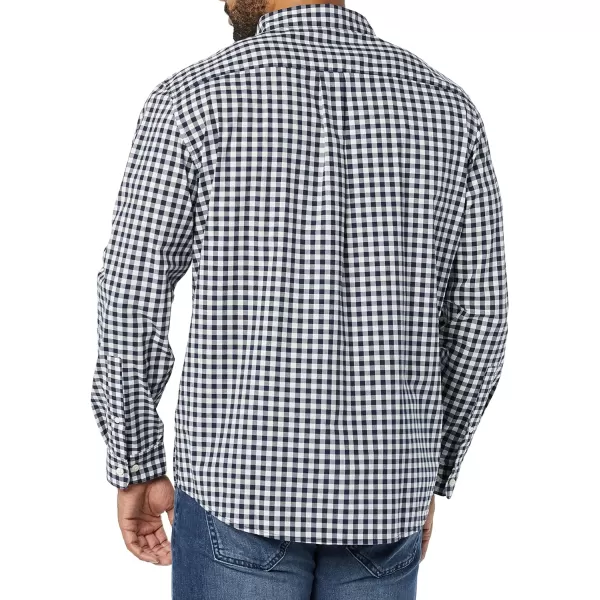 Amazon Essentials Mens LongSleeve Regularfit Stretch Poplin ShirtNavyWhite Gingham