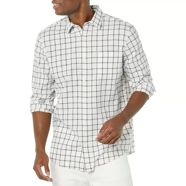 Amazon Essentials Mens LongSleeve Regularfit Stretch Poplin ShirtPinkWhite Buffalo Plaid