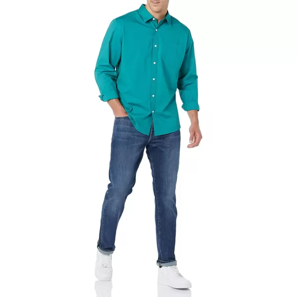 Amazon Essentials Mens LongSleeve Regularfit Stretch Poplin ShirtTeal Blue