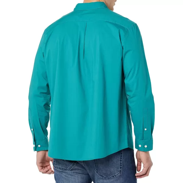 Amazon Essentials Mens LongSleeve Regularfit Stretch Poplin ShirtTeal Blue