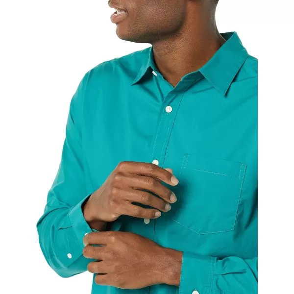 Amazon Essentials Mens LongSleeve Regularfit Stretch Poplin ShirtTeal Blue