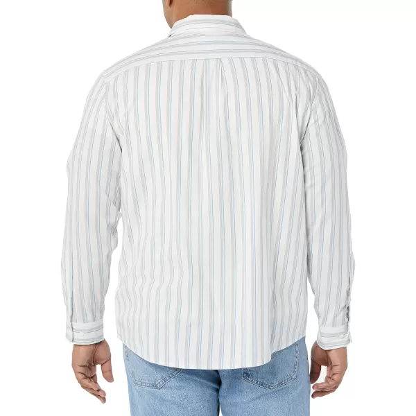 Amazon Essentials Mens LongSleeve Regularfit Stretch Poplin ShirtWhiteBlueGrey Stripe