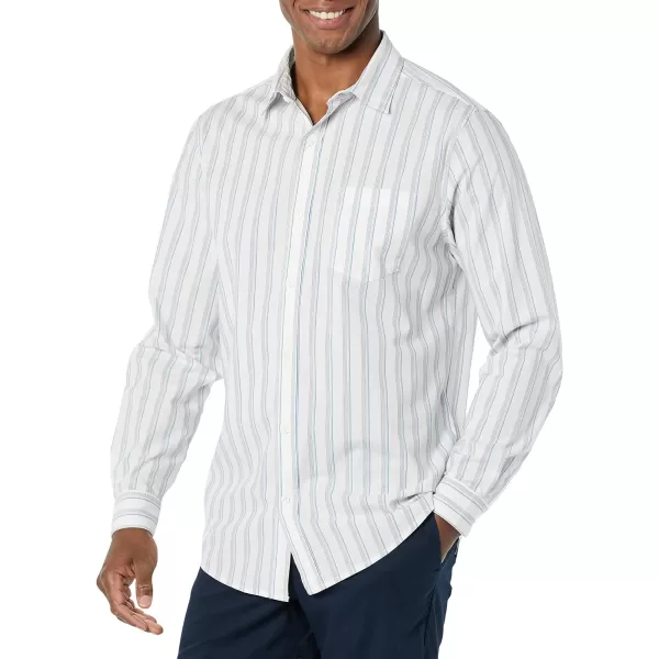 Amazon Essentials Mens LongSleeve Regularfit Stretch Poplin ShirtWhiteBlueGrey Stripe