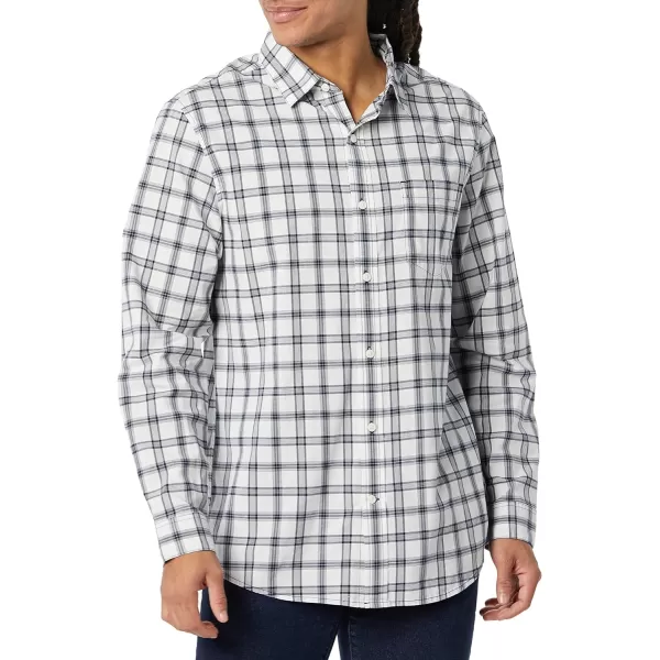 Amazon Essentials Mens LongSleeve Regularfit Stretch Poplin ShirtWhiteNavy Plaid