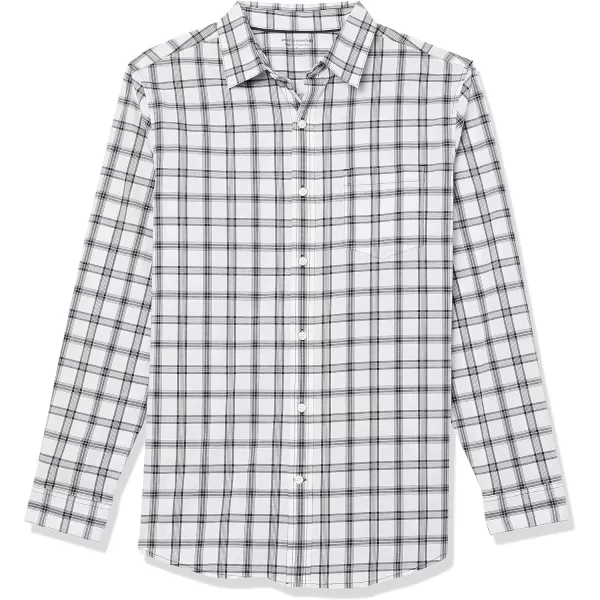 Amazon Essentials Mens LongSleeve Regularfit Stretch Poplin ShirtWhiteNavy Plaid