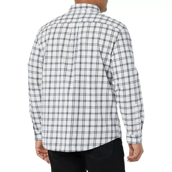 Amazon Essentials Mens LongSleeve Regularfit Stretch Poplin ShirtWhiteNavy Plaid