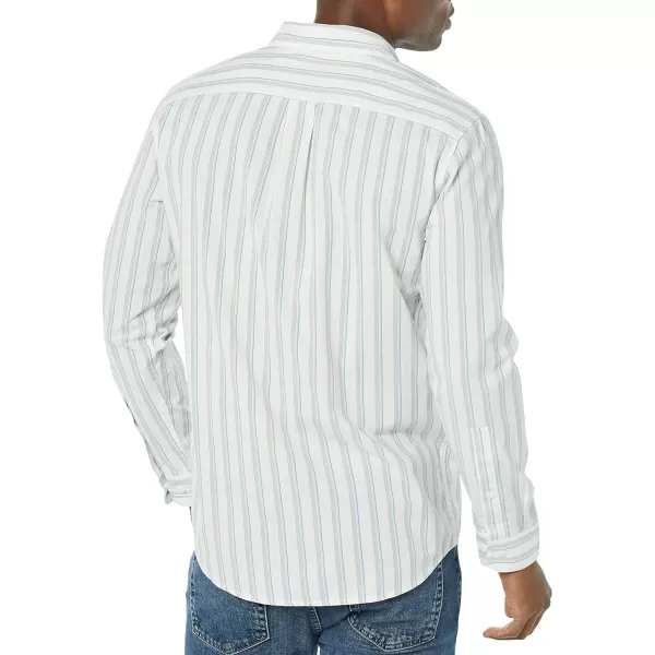 Amazon Essentials Mens LongSleeve SlimFit Stretch Poplin ShirtBlue White Stripe