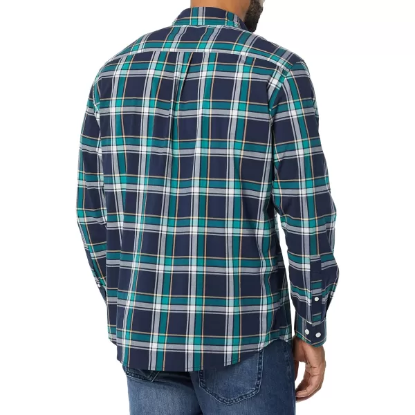 Amazon Essentials Mens LongSleeve SlimFit Stretch Poplin ShirtDark Green Navy Medium Plaid