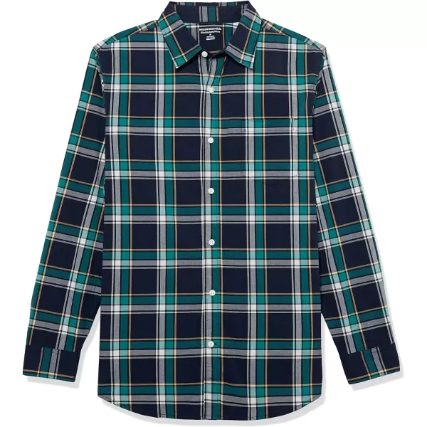 Amazon Essentials Mens LongSleeve SlimFit Stretch Poplin ShirtDark Green Navy Medium Plaid