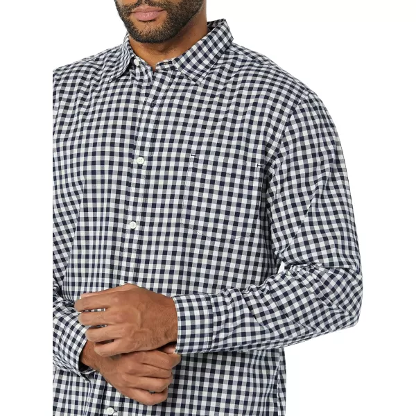 Amazon Essentials Mens LongSleeve SlimFit Stretch Poplin ShirtDark Navy Gingham