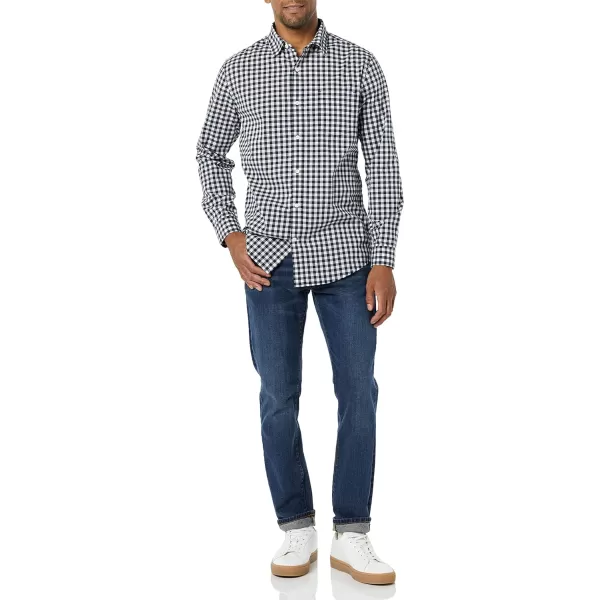 Amazon Essentials Mens LongSleeve SlimFit Stretch Poplin ShirtDark Navy Gingham