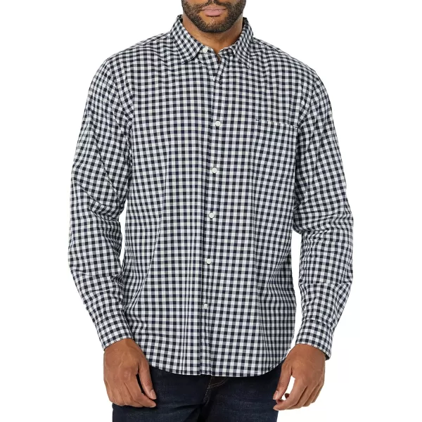 Amazon Essentials Mens LongSleeve SlimFit Stretch Poplin ShirtDark Navy Gingham