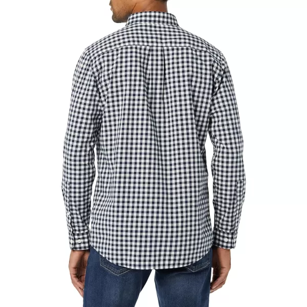 Amazon Essentials Mens LongSleeve SlimFit Stretch Poplin ShirtDark Navy Gingham