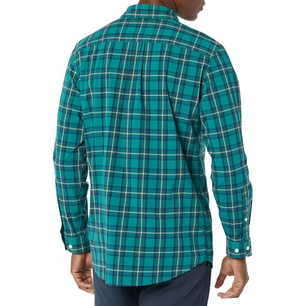 Amazon Essentials Mens LongSleeve SlimFit Stretch Poplin ShirtGreen Gold Checked