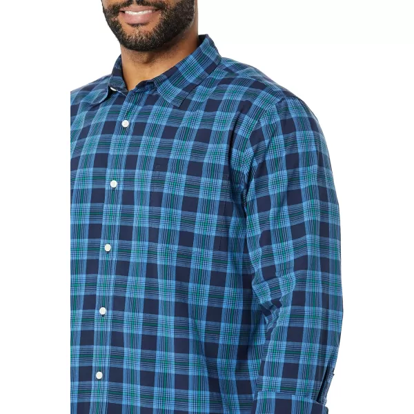 Amazon Essentials Mens LongSleeve SlimFit Stretch Poplin ShirtGreen Navy Plaid