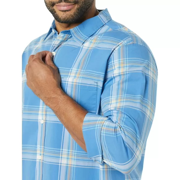 Amazon Essentials Mens LongSleeve SlimFit Stretch Poplin ShirtLight Blue Orange Plaid