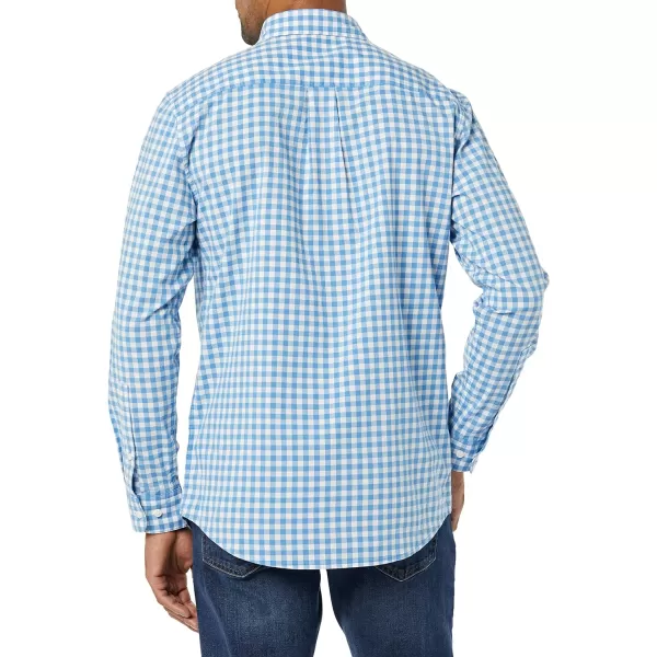 Amazon Essentials Mens LongSleeve SlimFit Stretch Poplin ShirtLight Blue White Gingham