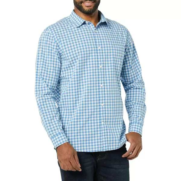 Amazon Essentials Mens LongSleeve SlimFit Stretch Poplin ShirtLight Blue White Gingham