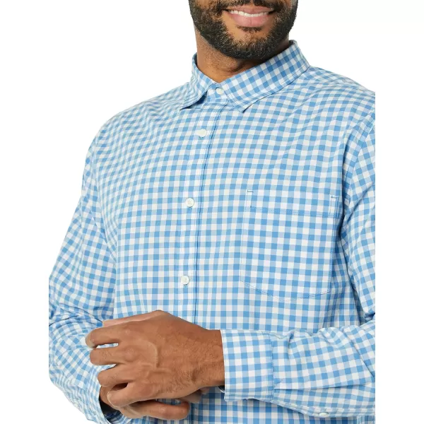 Amazon Essentials Mens LongSleeve SlimFit Stretch Poplin ShirtLight Blue White Gingham