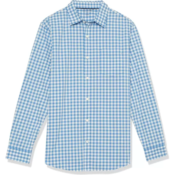 Amazon Essentials Mens LongSleeve SlimFit Stretch Poplin ShirtLight Blue White Gingham