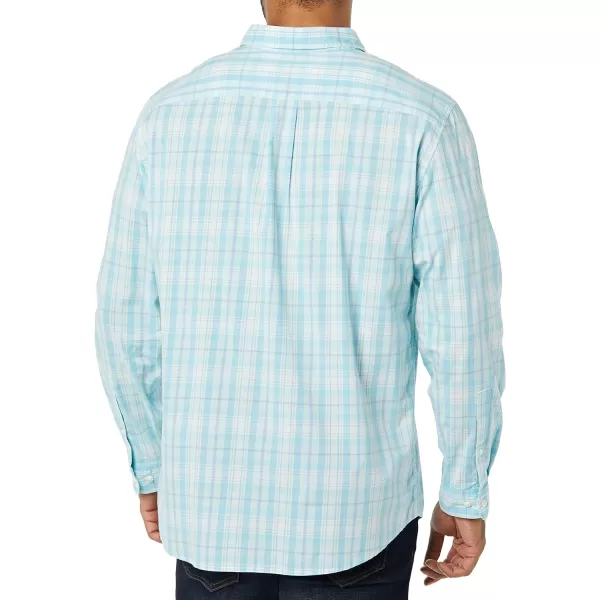 Amazon Essentials Mens LongSleeve SlimFit Stretch Poplin ShirtLight Blue White Medium Plaid