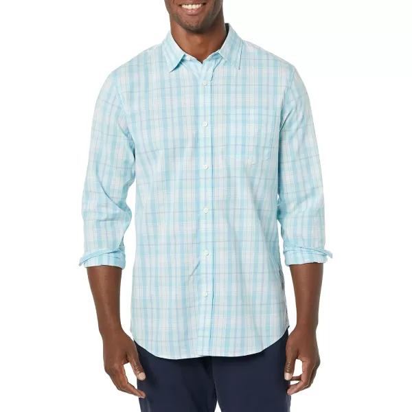 Amazon Essentials Mens LongSleeve SlimFit Stretch Poplin ShirtLight Blue White Medium Plaid