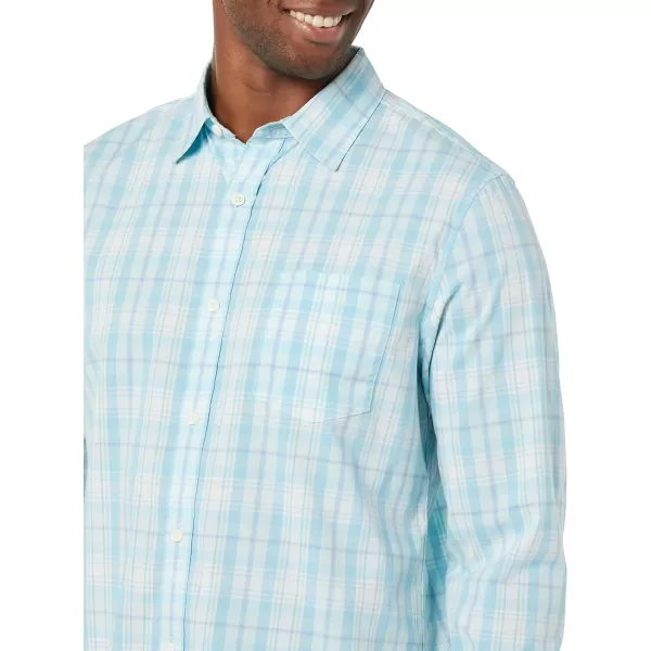 Amazon Essentials Mens LongSleeve SlimFit Stretch Poplin ShirtLight Blue White Medium Plaid