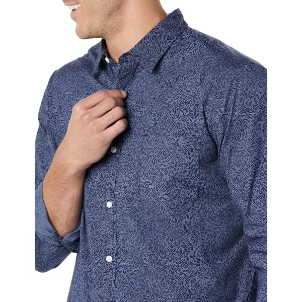 Amazon Essentials Mens LongSleeve SlimFit Stretch Poplin ShirtNavy Floral