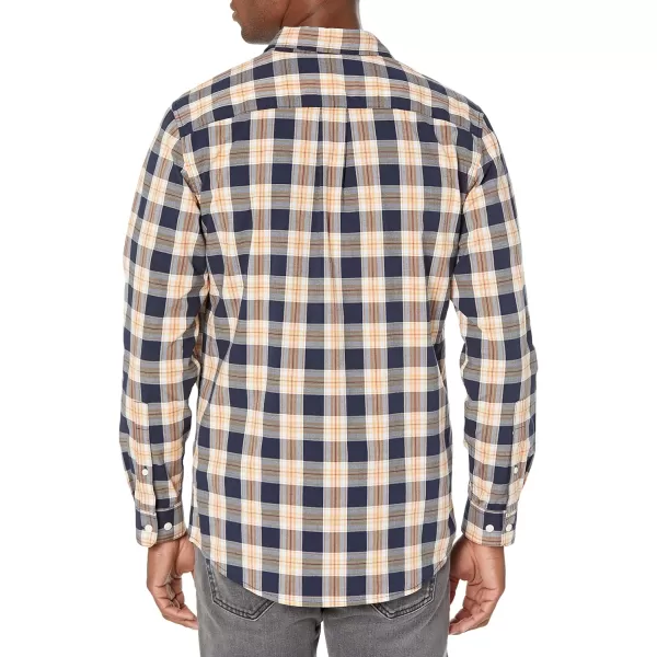 Amazon Essentials Mens LongSleeve SlimFit Stretch Poplin ShirtNavy Peach Plaid