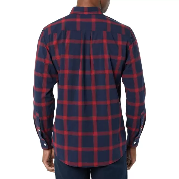 Amazon Essentials Mens LongSleeve SlimFit Stretch Poplin ShirtNavy Red Buffalo Plaid