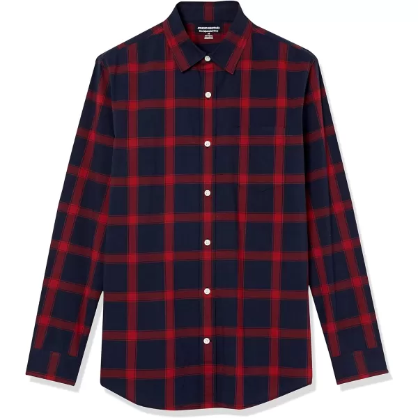 Amazon Essentials Mens LongSleeve SlimFit Stretch Poplin ShirtNavy Red Buffalo Plaid