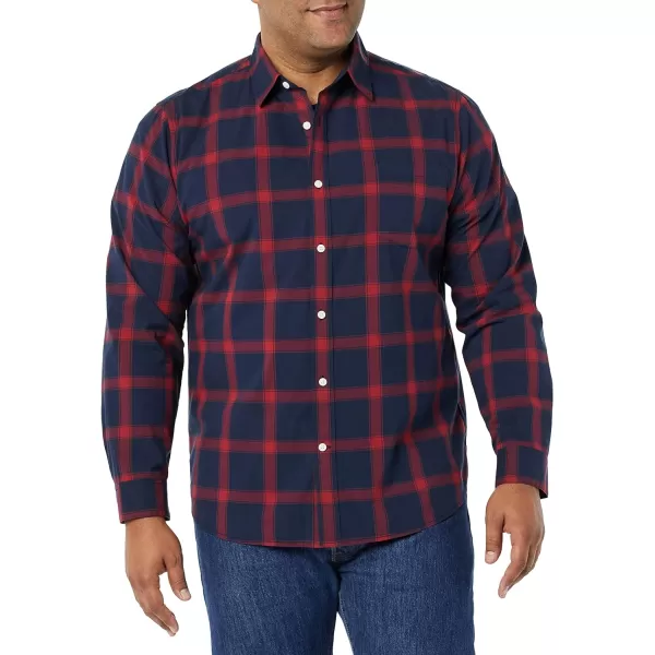 Amazon Essentials Mens LongSleeve SlimFit Stretch Poplin ShirtNavy Red Buffalo Plaid