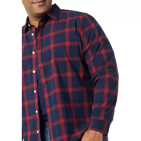 Amazon Essentials Mens LongSleeve SlimFit Stretch Poplin ShirtNavy Red Buffalo Plaid