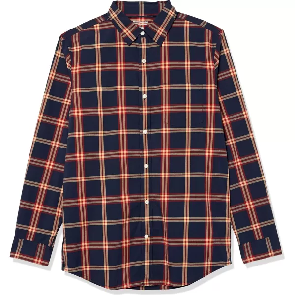 Amazon Essentials Mens LongSleeve SlimFit Stretch Poplin ShirtNavy Red Plaid