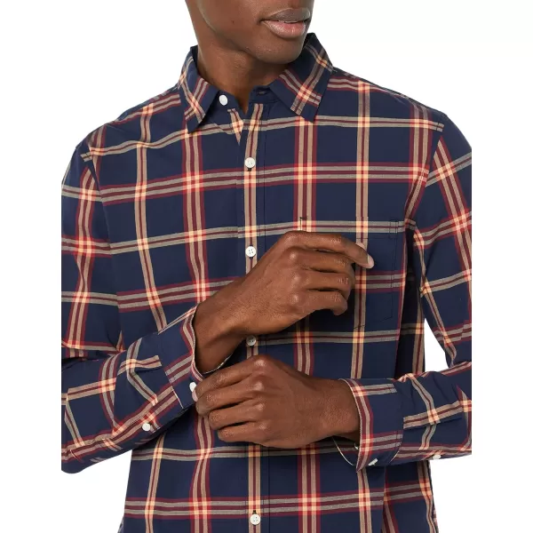 Amazon Essentials Mens LongSleeve SlimFit Stretch Poplin ShirtNavy Red Plaid