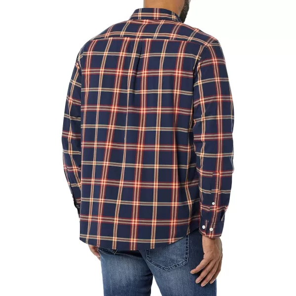 Amazon Essentials Mens LongSleeve SlimFit Stretch Poplin ShirtNavy Red Plaid