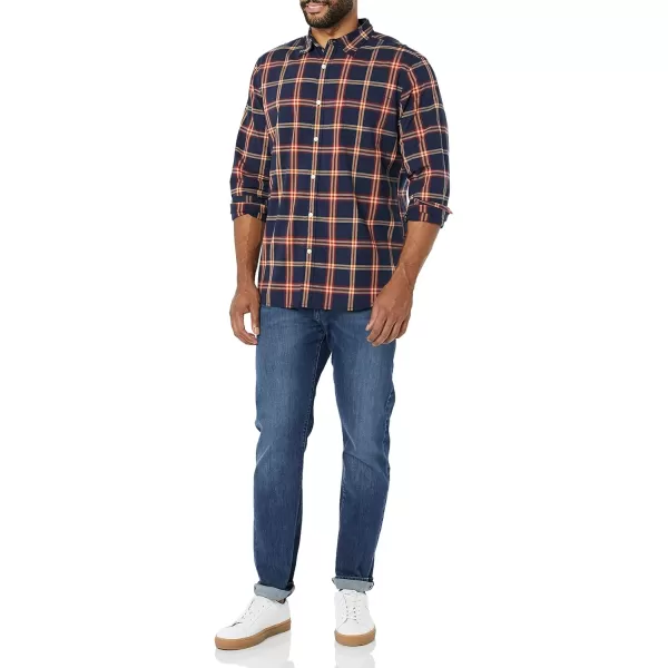 Amazon Essentials Mens LongSleeve SlimFit Stretch Poplin ShirtNavy Red Plaid