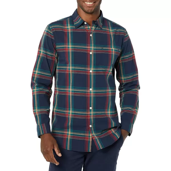 Amazon Essentials Mens LongSleeve SlimFit Stretch Poplin ShirtNavy Red Teal Blue Plaid