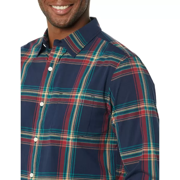 Amazon Essentials Mens LongSleeve SlimFit Stretch Poplin ShirtNavy Red Teal Blue Plaid