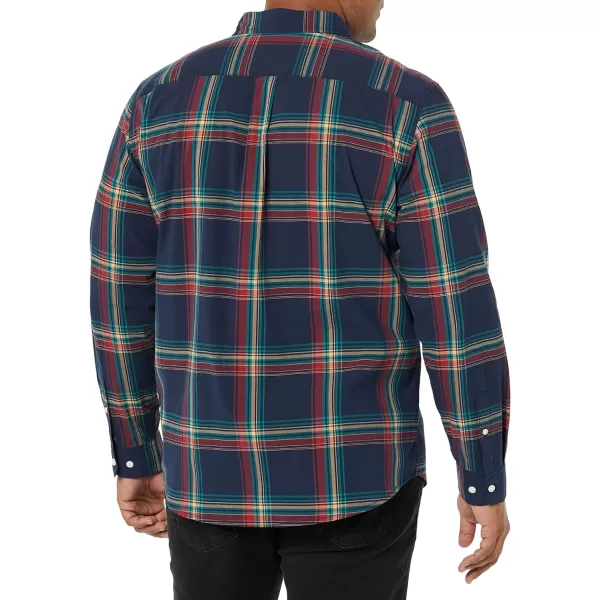 Amazon Essentials Mens LongSleeve SlimFit Stretch Poplin ShirtNavy Red Teal Blue Plaid