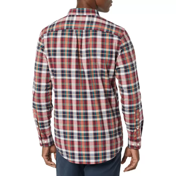 Amazon Essentials Mens LongSleeve SlimFit Stretch Poplin ShirtNavy Red White Plaid