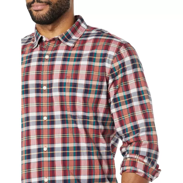 Amazon Essentials Mens LongSleeve SlimFit Stretch Poplin ShirtNavy Red White Plaid